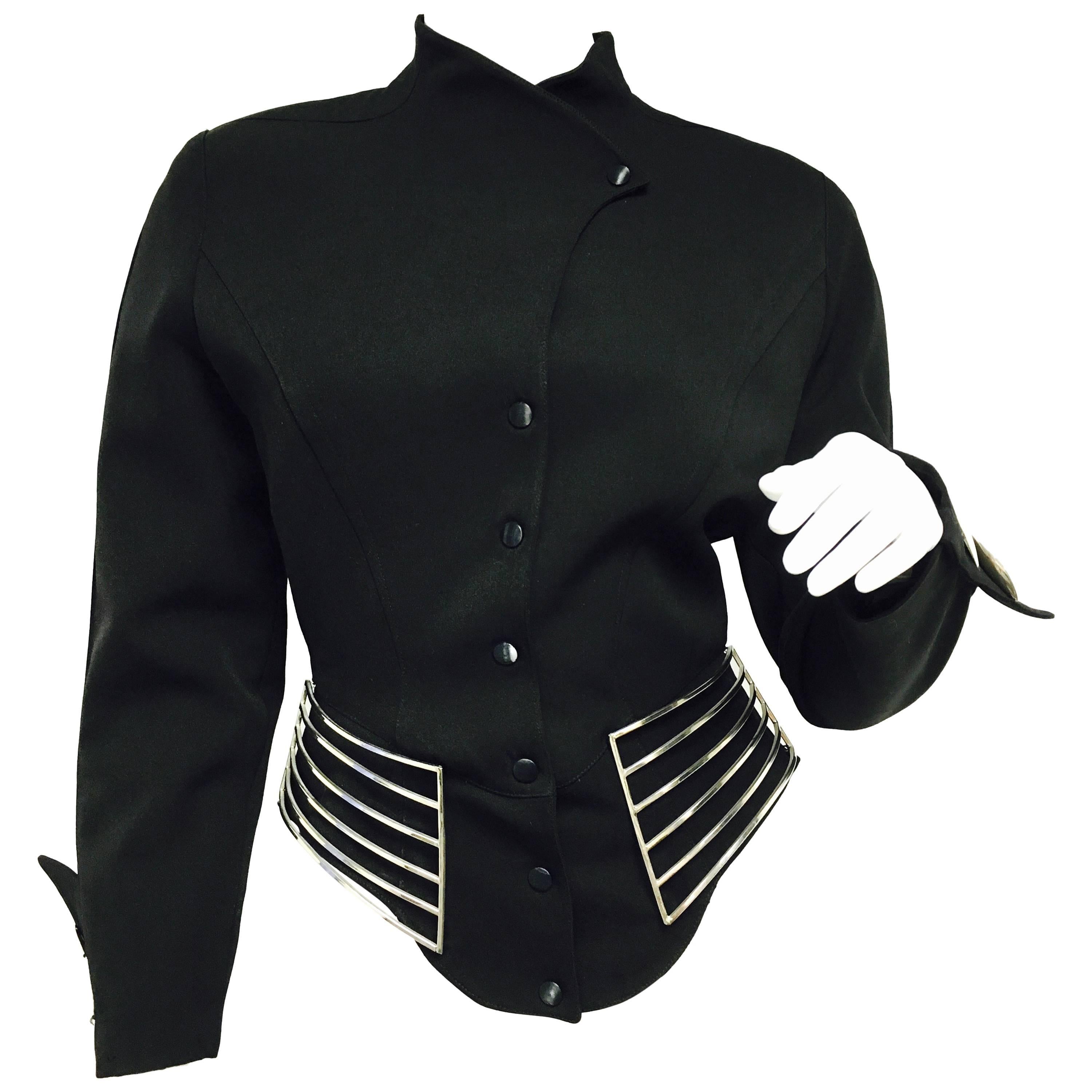 Vintage 1980s Thierry Mugler Space Age Black Wool Blazer Jacket