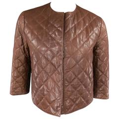 BRUNELLO CUCINELLI Size 4 Brown Cropped Quilted Leather Jacket