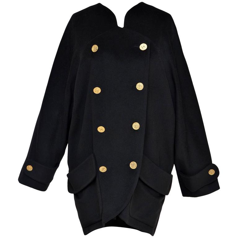 CHANEL Black Cashmere Cocoon Coat Mint 40 For Sale at 1stDibs