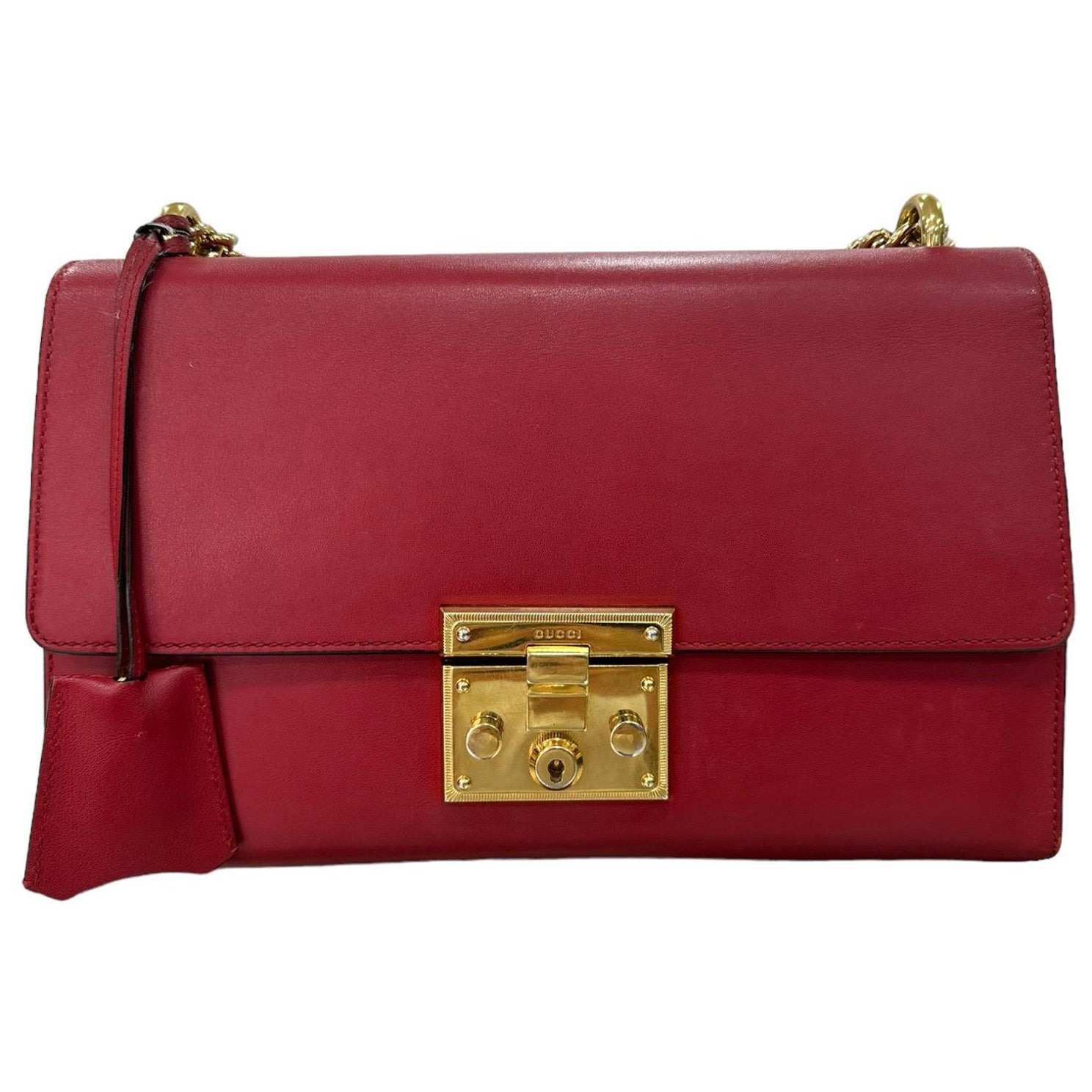 Gucci Brass GG Lock and Key Padlock Bag Charm Cadena 11g222s For