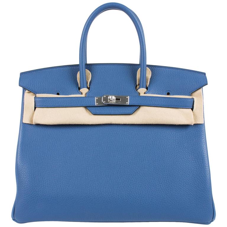 Hermès Birkin Bag 35 Blue Agate Clemence silver hardware at 1stDibs