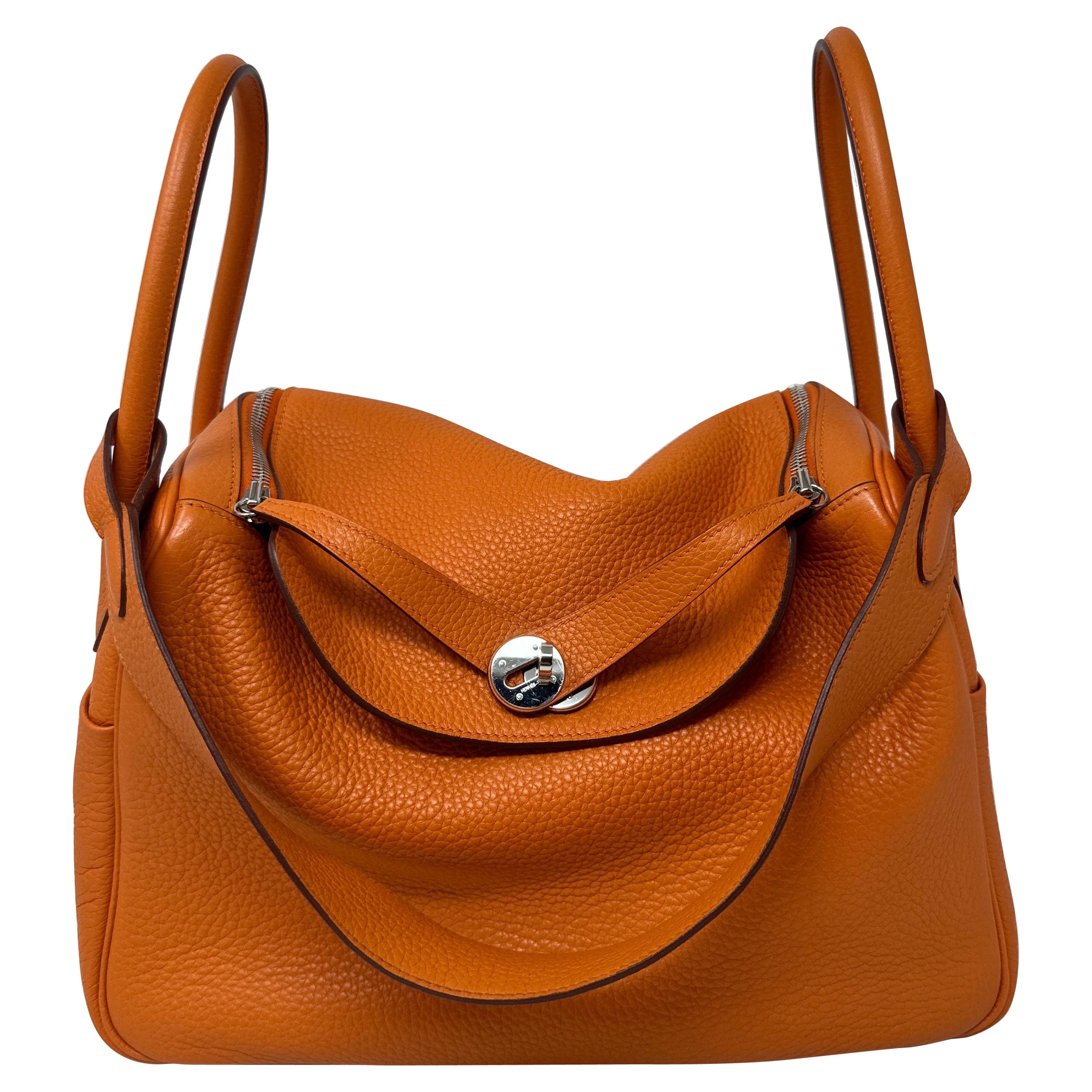 Hermès Orange Clemence Lindy 26 Gold Hardware, 2022 Available For