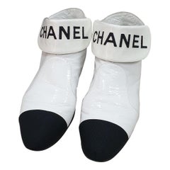 Chanel White Black Ankle Boots 