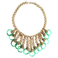 Chain Bib 1940s Necklace with Green Glass Circles
