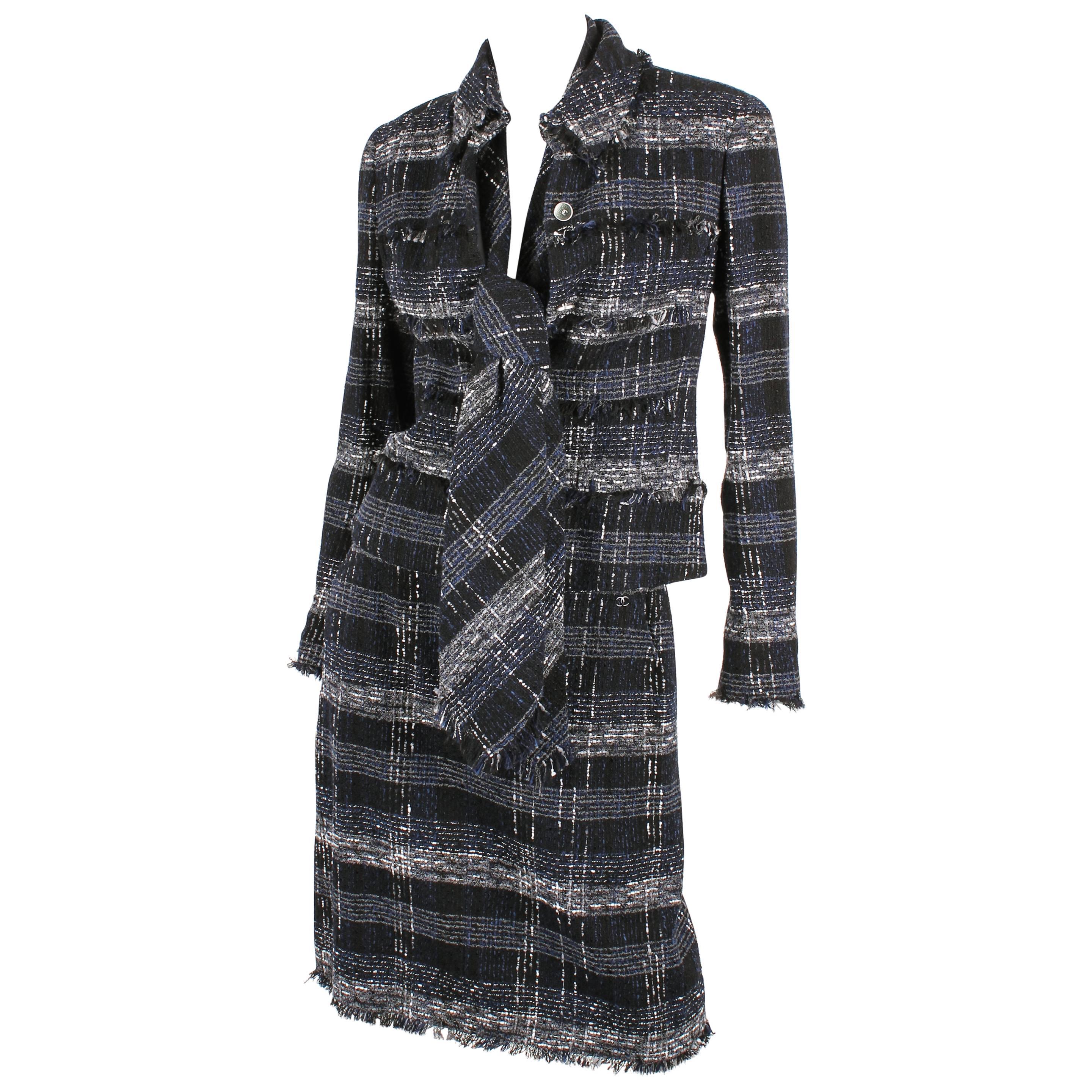 Chanel Suit 3-pcs Jacket, Skirt & Tie - dark blue/black/grey/white