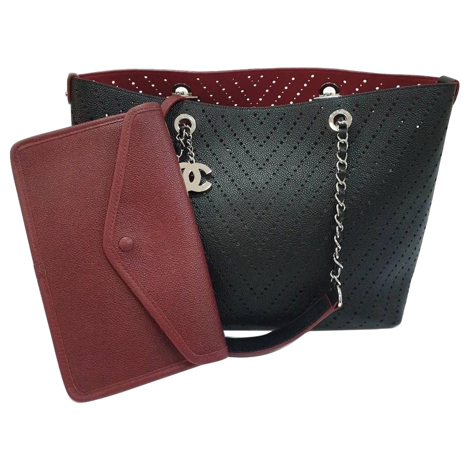 SET OF THREE BLACK/BURGUNDY PADDED NYLON COCO COCOON BAGS, CHANEL, A  Collection of a Lifetime: Chanel Online, Jewellery