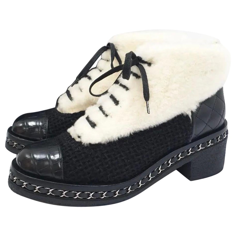 Chanel Rabbit Fur & Bouclé Ankle Boots