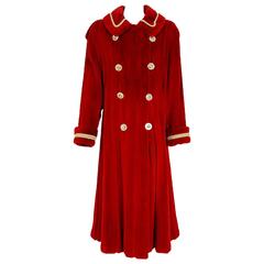 1970's Scaasi Couture Red Sheared Mink Fur Double-Breasted Military Maxi Coat