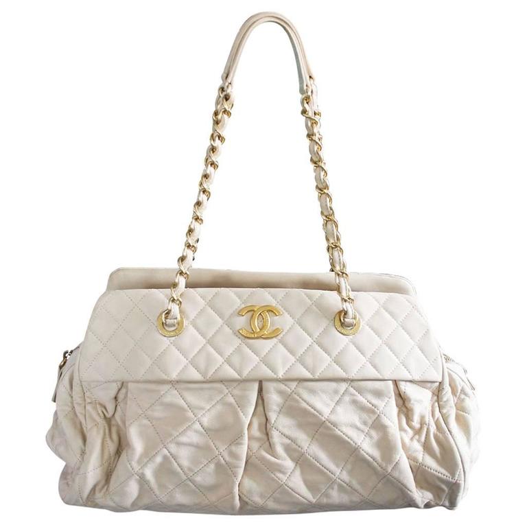 Chanel Soft Lambskin Beige Shoulder Bag Tote with Pleats No. 15 in Box