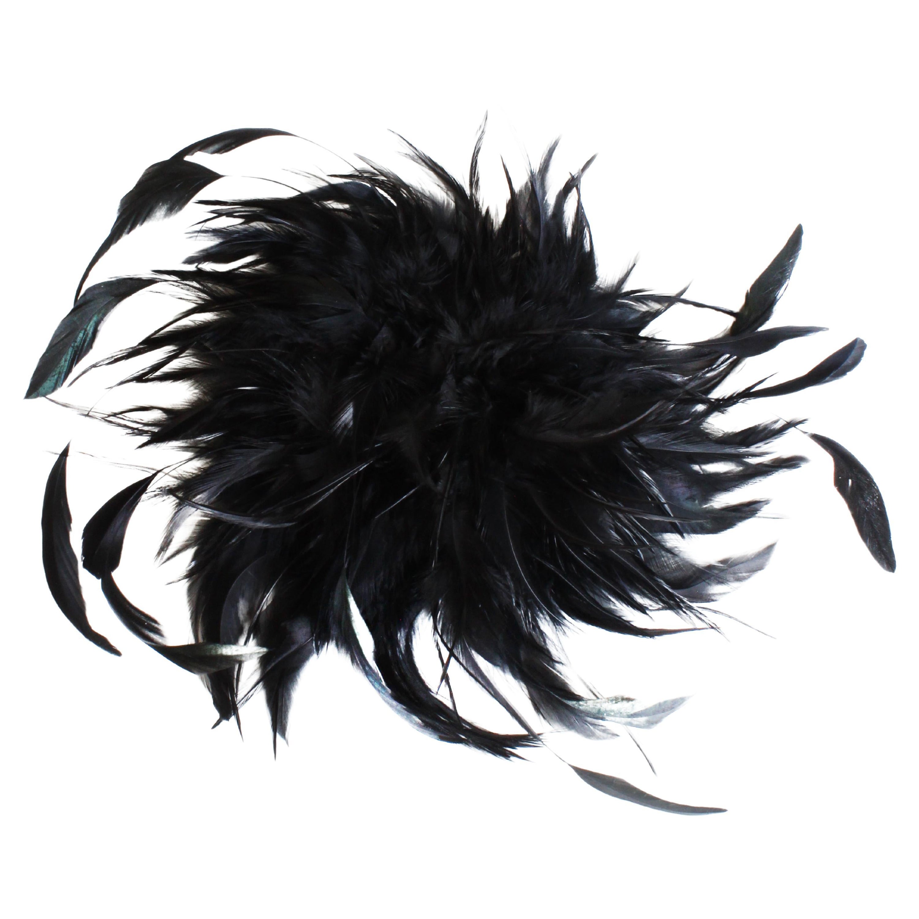 Yves Saint Laurent Black Feather Hat Cap Head Piece Vintage Ostrich Plume Rare For Sale