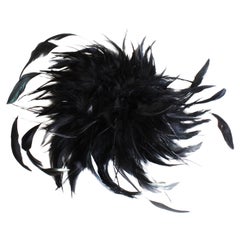 Yves Saint Laurent Black Feather Hat Cap Head Piece Vintage Ostrich Plume Rare