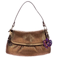 New Fendi Bronze Metallic Foil Chef Baguette Bag Fully Lined in Shearling