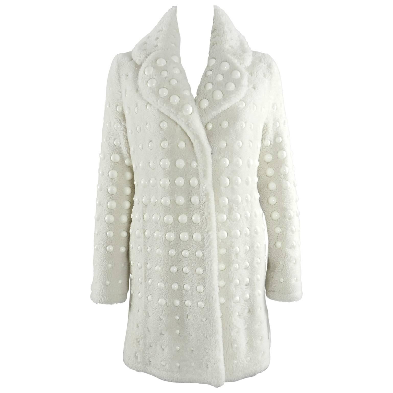 Marco di Vincenzo Fall 2015 Runway Ivory Shearling Coat with 'Bubbles' For Sale