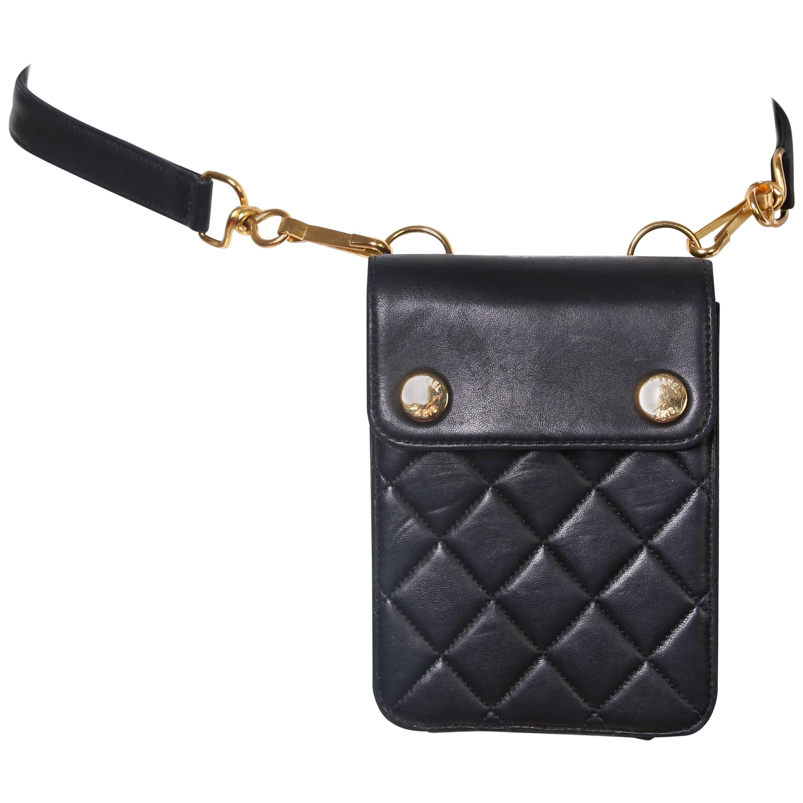 Ca. 1996 Chanel Black Quilted Leather Waist Bag W/Gold Hardware