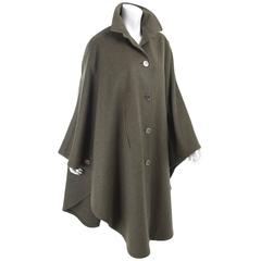 Vintage Hermes Cashmere/Wool Cape with Leather Trim