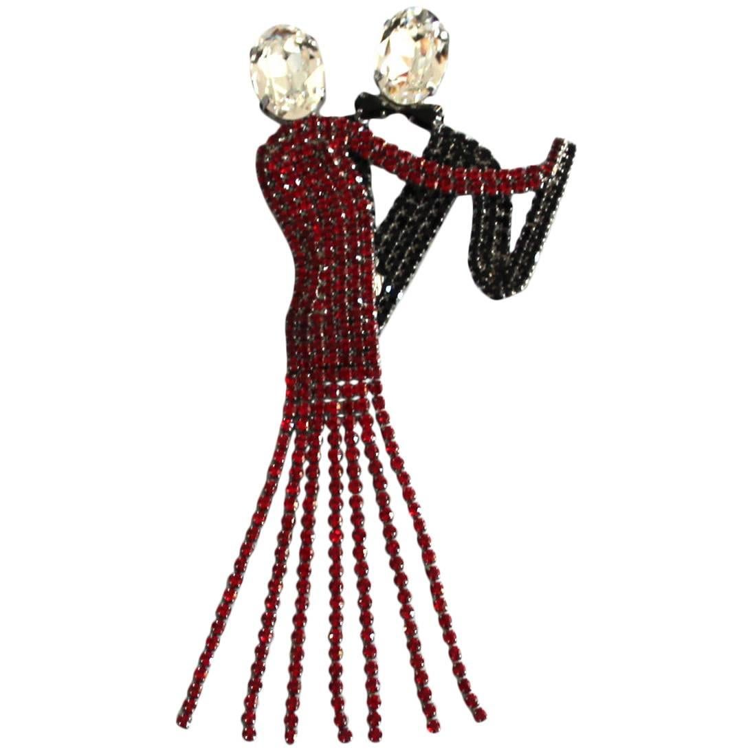 Sensational Butler & Wilson Red Black Crystal Dancing Couple Brooch Pin