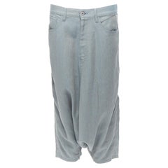Pantaloni harem a vita bassa con cavallo a goccia in tessuto chevron blu lavato di Junya Watanabe