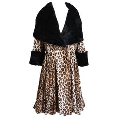 Norma Kamali OMO Coat Oversized Shawl Collar Faux Leopard Fur Vintage 80s Rare L