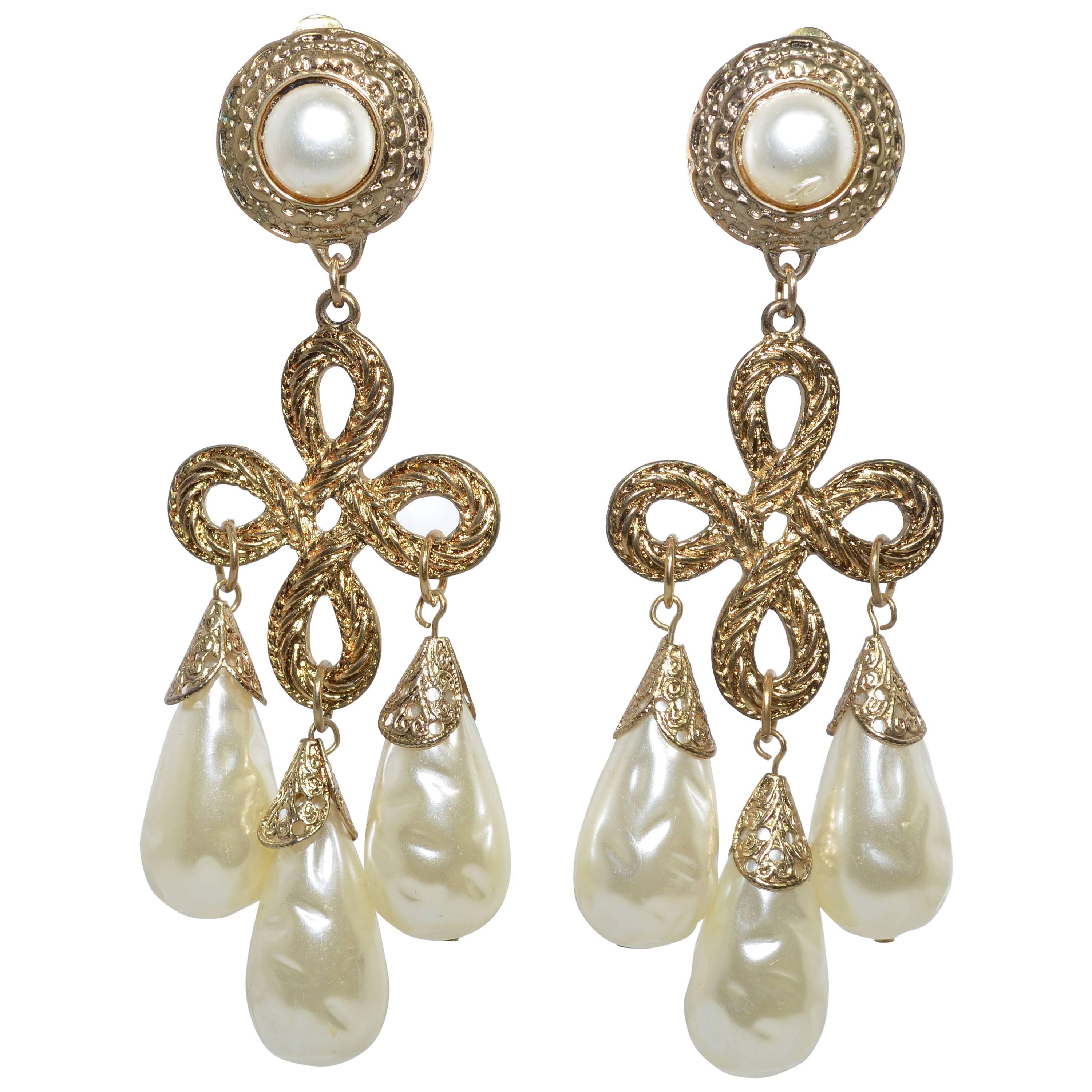 Vintage Baroque Style Pearl Dangle Earrings