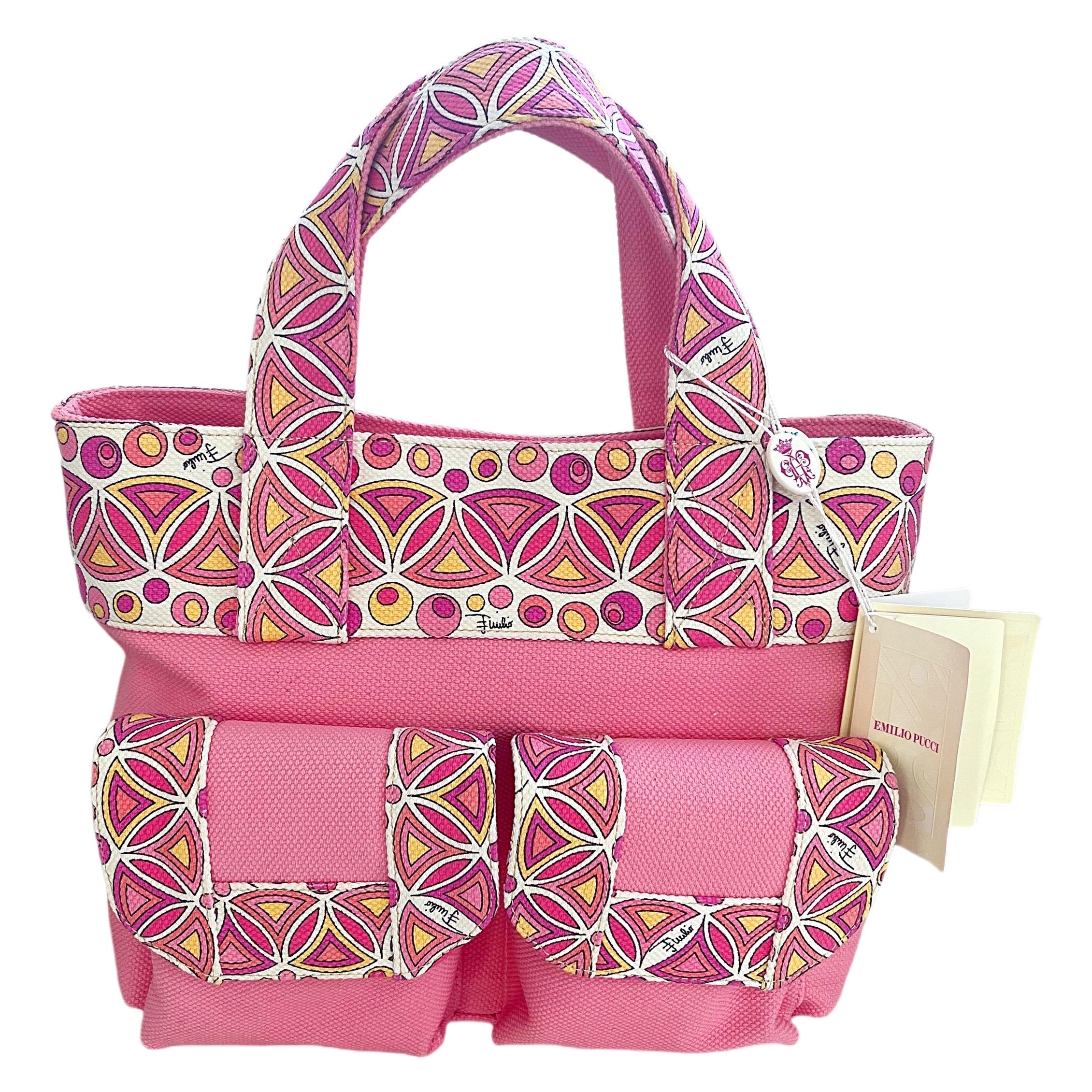 NWT Emilio Pucci 2000s Bubblegum Pink Kaleidoscope Mosaic Satchel Handbag Purse For Sale