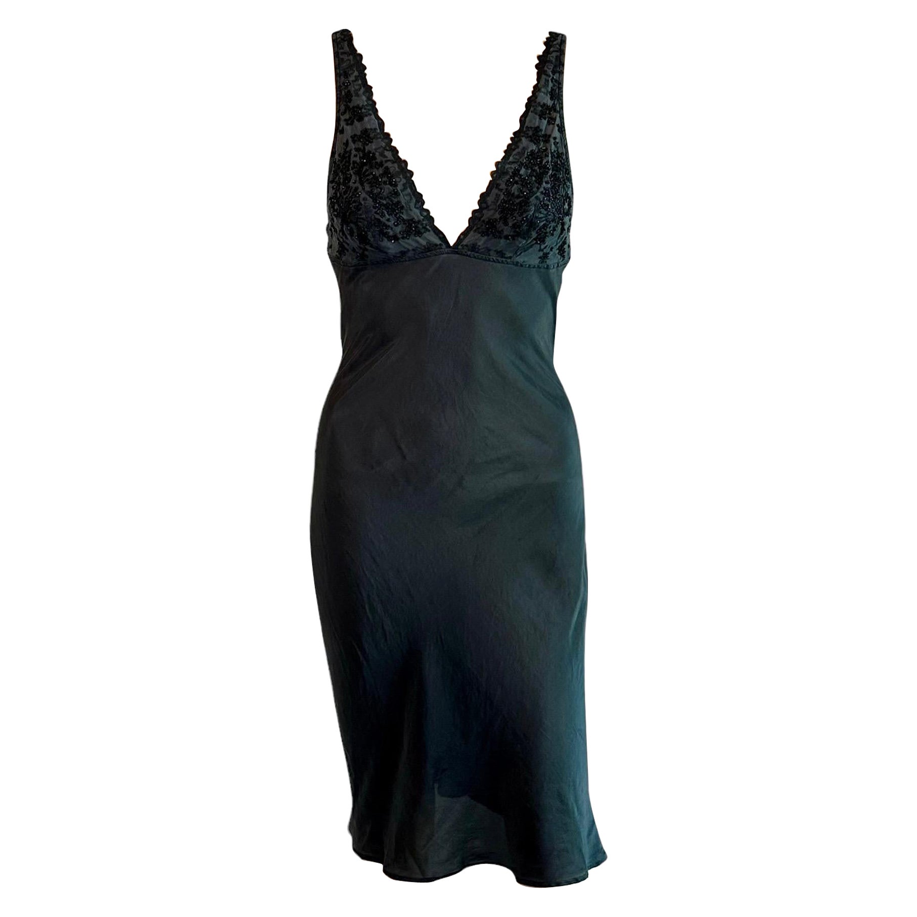Christian Dior Embellished Slip Silk Black Midi Dress For Sale