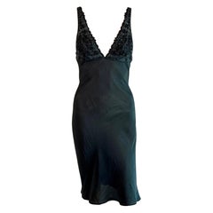 Vintage Christian Dior Embellished Slip Silk Black Midi Dress