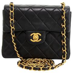 Chanel 7" Flap Black Quilted Leather Shoulder Mini Bag