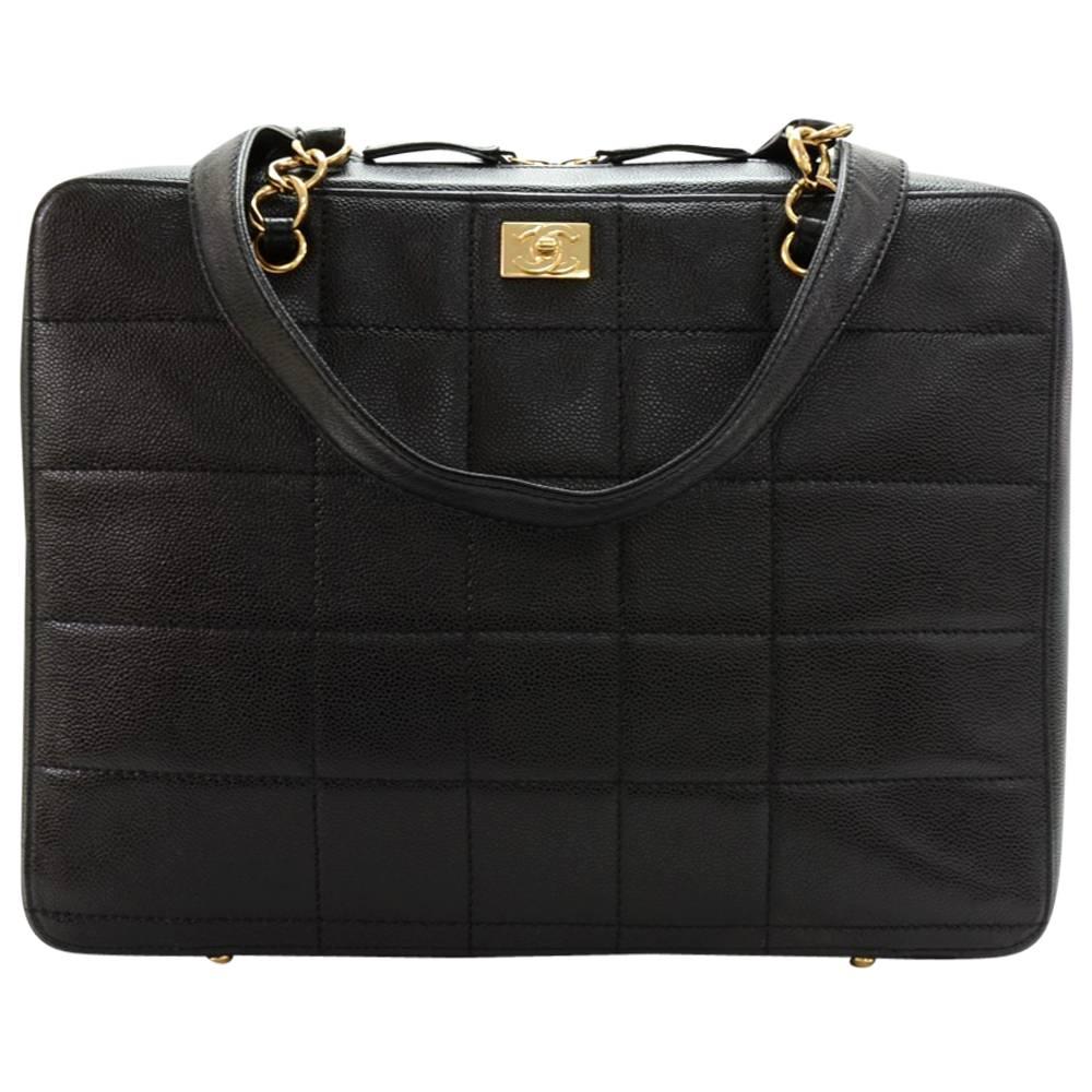 Chanel Black Quilted Caviar Leather Large Laptop Bag