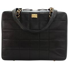 Vintage Chanel Black Quilted Caviar Leather Large Laptop Bag