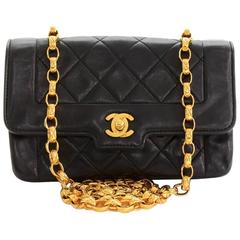 Vintage Chanel 7" Flap Black Quilted Leather Shoulder Mini Bag