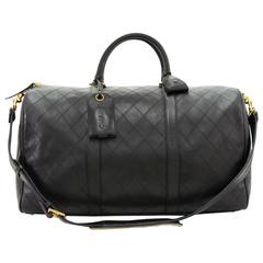 Vintage Chanel Boston Black Quilted Caviar Leather Hand Bag + Strap