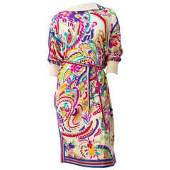 70s Leonard Vestido de manga 3/4 con estampado Paisley de colores