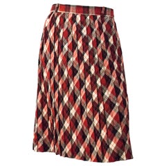 60s Red, Black & Cream Plaid Pleated Skirt
