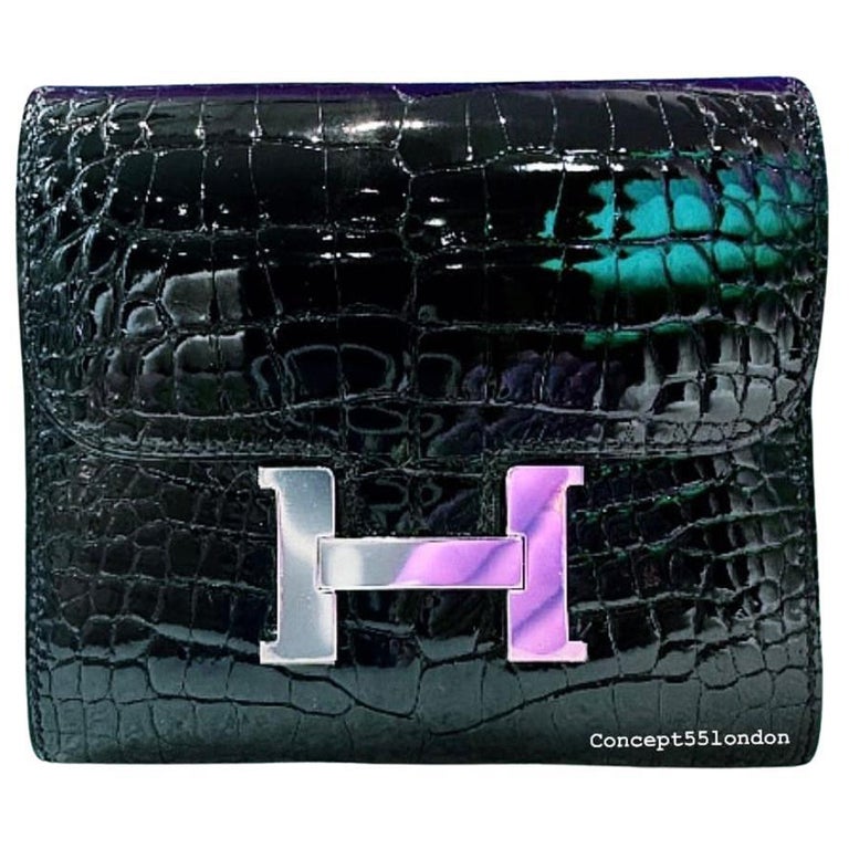 HERMES Constance Compact Wallet Noir Epsom RGHW - Timeless Luxuries