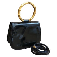 1990s Retro GUCCI Mini Bamboo Ring Handbag Crossbody Bag Patent Leather Black