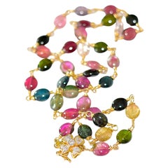Namibian Tourmaline Necklace with 14K Solid Yellow Gold Diamond Accents Clasp