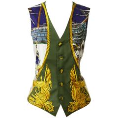HERMÈS "Marine et Cavalerie" Silk Waistcoat Vest