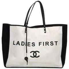 Chanel Black and White Canvas Ladies First Shopper Tote, 2010s