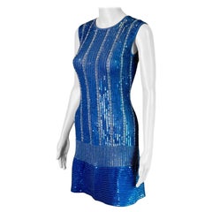 Azzedine Alaia Retro S/S 1996 Runway Sequin Embellished Blue Mini Dress