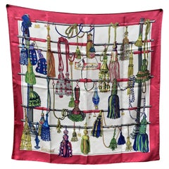 Hermes Retro Silk Scarf Passementerie Heron 1960 Tassels Red