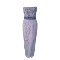 1950's Ceil Chapman Periwinkle Beaded Rhinestone Lace Cocktail Wiggle Dress