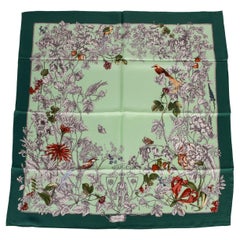Vintage New Gucci Green Floral Square Silk Scarf