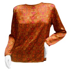 Salvatore Ferragamo Silk Floral Print Blouse c 1980s 