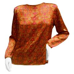 Salvatore Ferragamo Silk Floral Print Blouse c 1980s