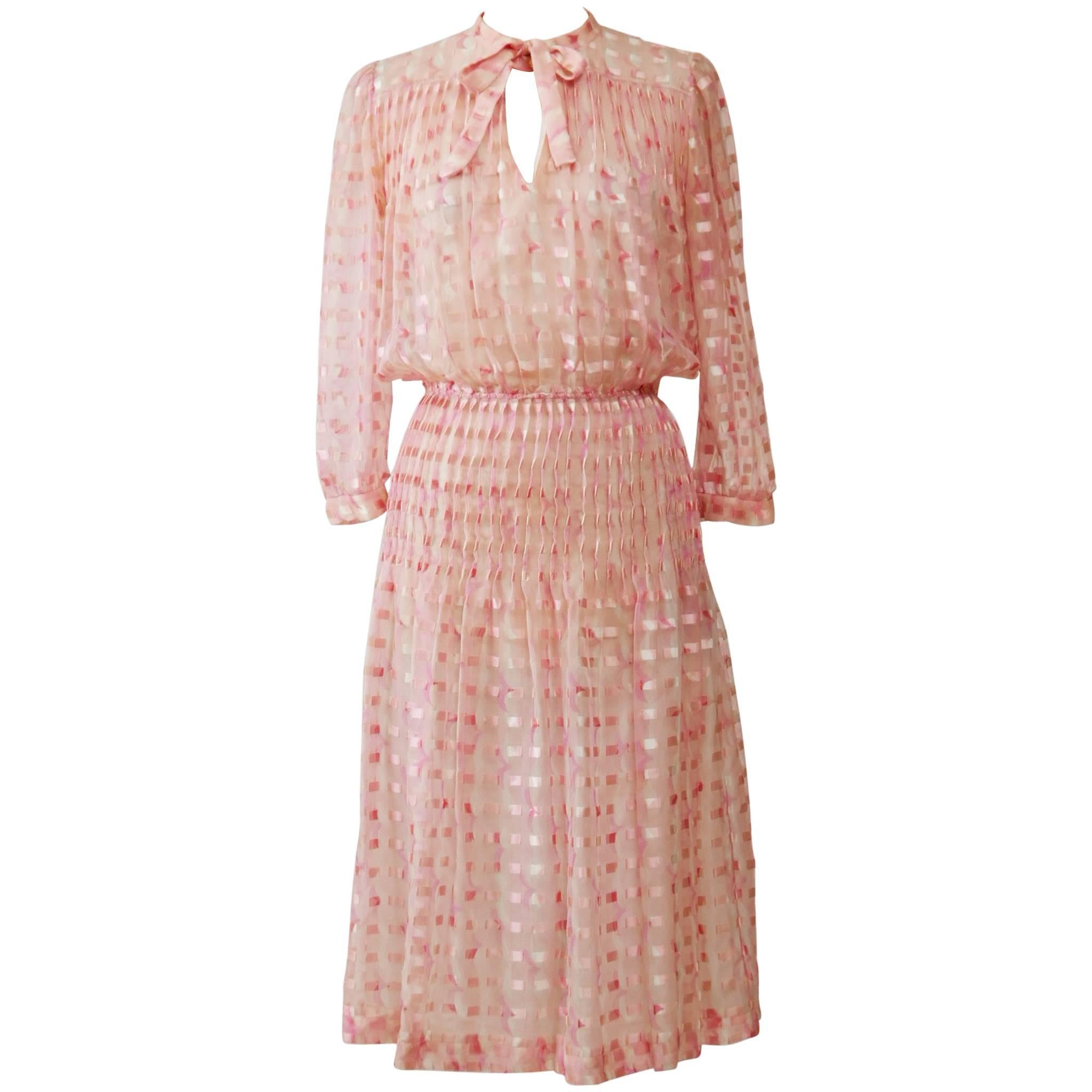 1970s COURREGES Pink Silk Pleateds Dress