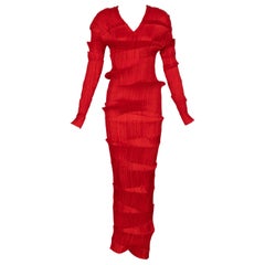 Used Incredible 1990s Issey Miyake Pleated Red Top & Skirt Ensemble
