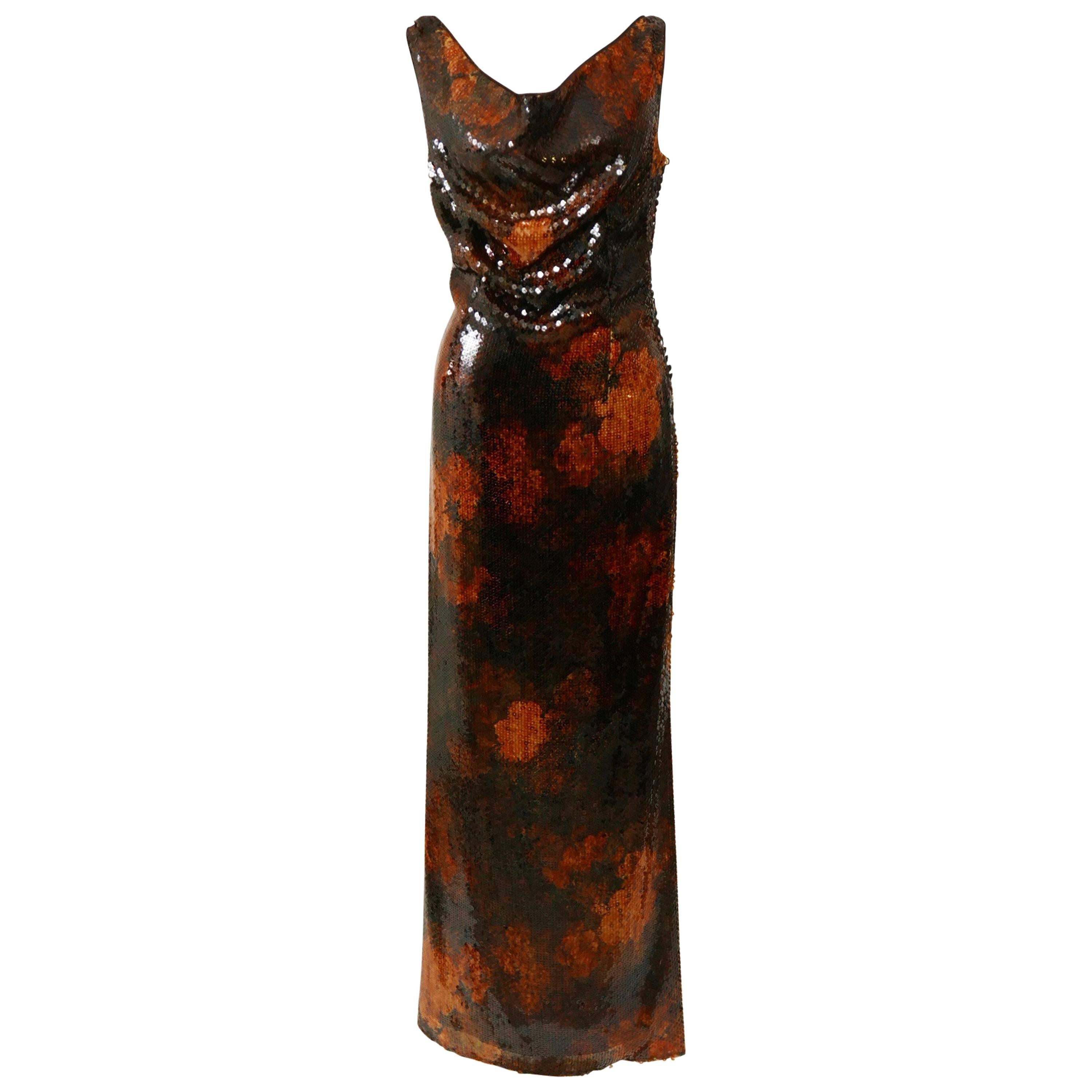 1990s CHRISTIAN DIOR by John Galliano Sequins Evening Long Dress For Sale