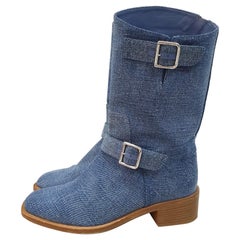 Chanel Dallas Blue Denim Biker Boots 