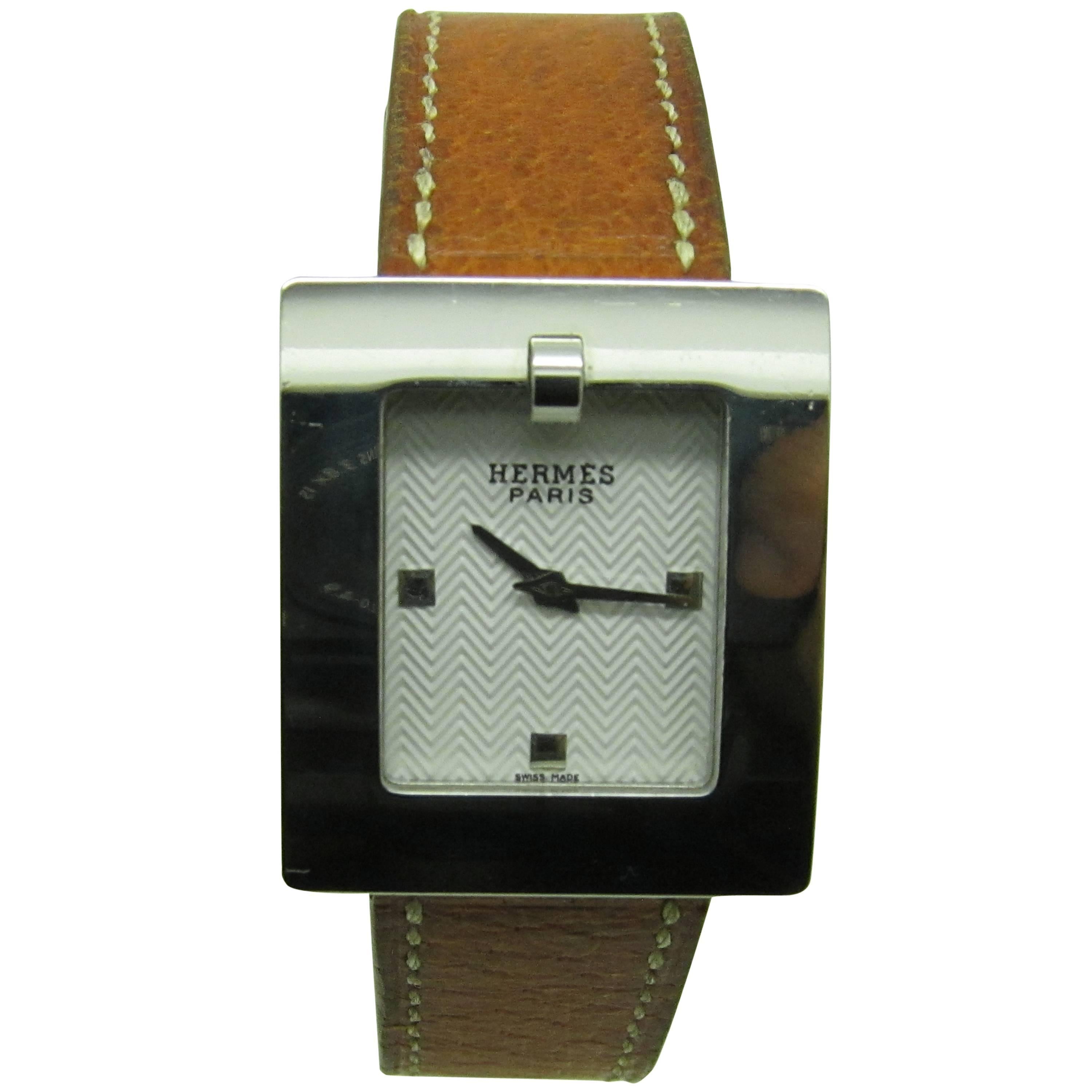 Hermes Belt Watch in Stainless Steel and Leather Band (D)