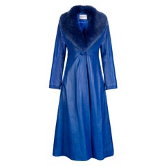Verheyen London Edward Leather Coat in Blue with Faux Fur - Size uk 12